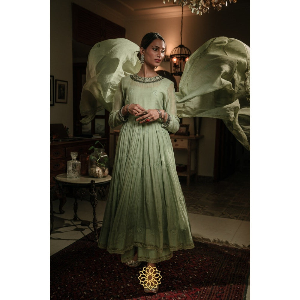 Rhua India Pistachio Green Anarkali with Pant and Dupatta (Set of 3)
