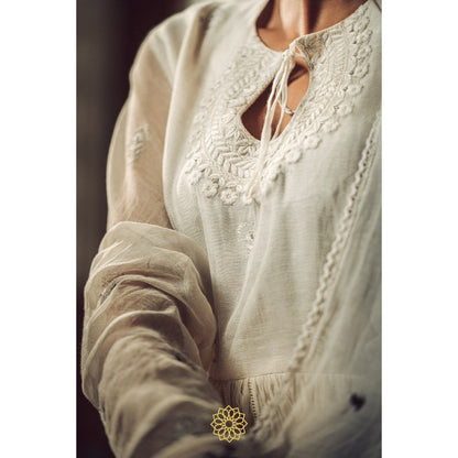 Rhua India White Moon Anarkali with Pant and Dupatta (Set of 3)