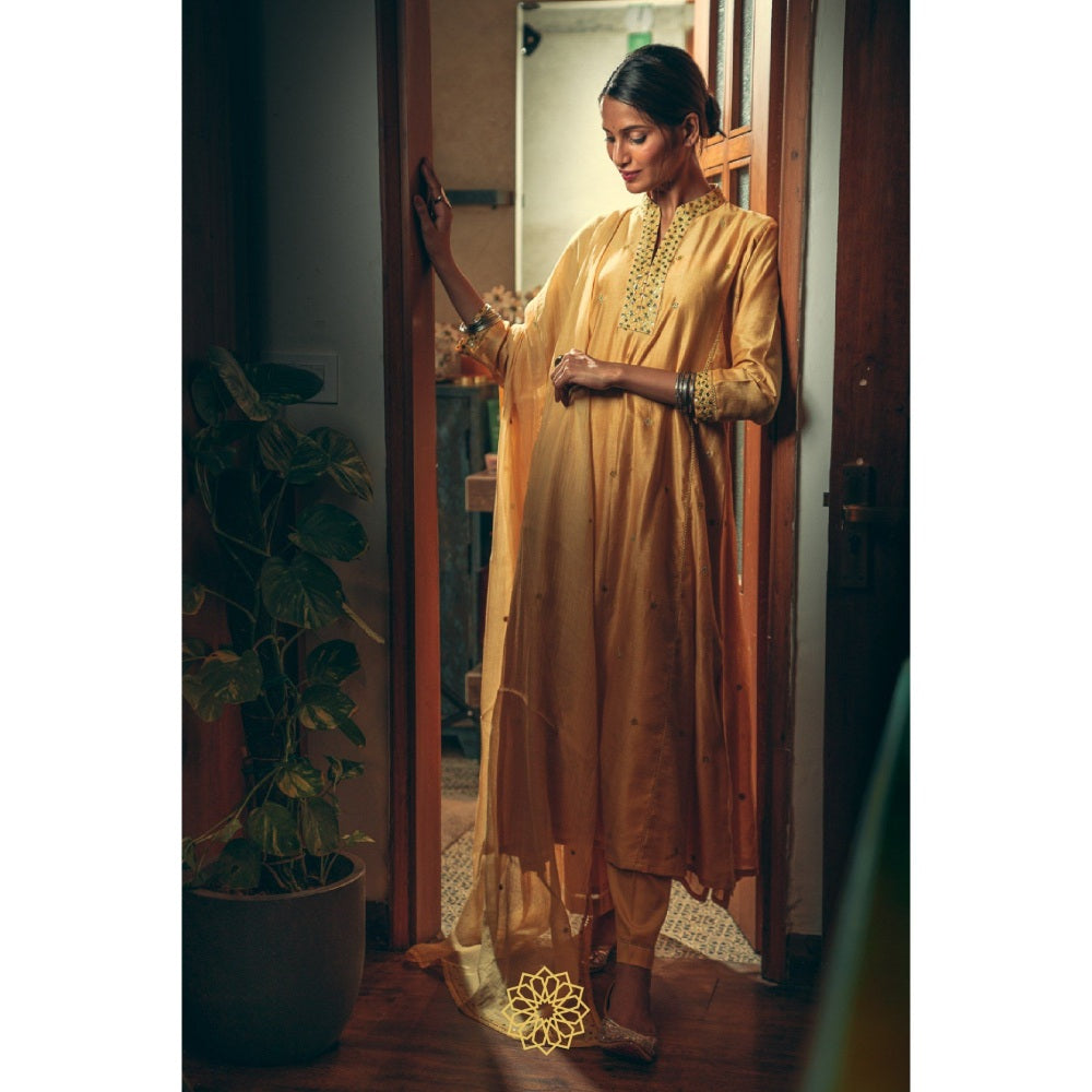 Rhua India Canary Yellow Straight Kurta with Pant and Dupatta (Set of 3)
