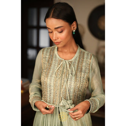 Rhua India Light Green Anarkali with Pant and Dupatta (Set of 3)