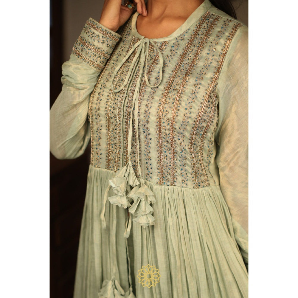 Rhua India Light Green Anarkali with Pant and Dupatta (Set of 3)