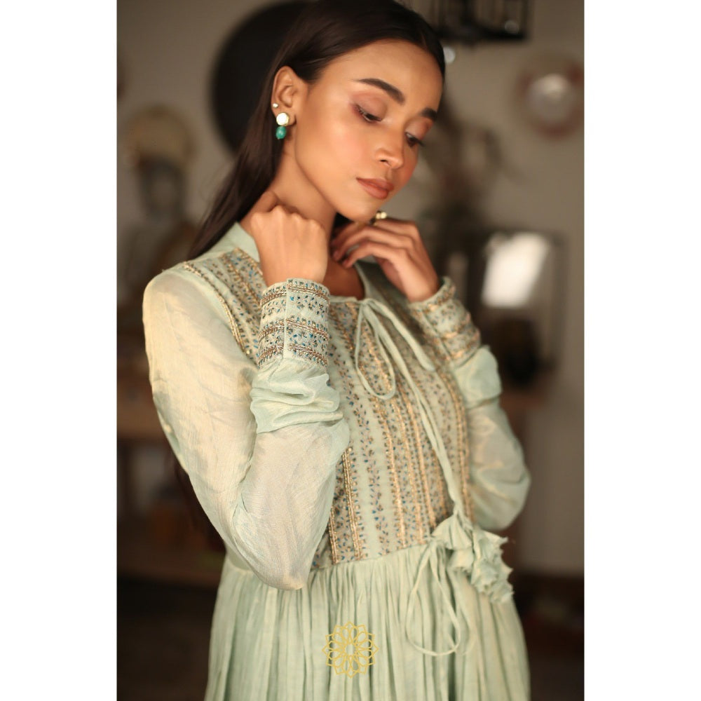 Rhua India Light Green Anarkali with Pant and Dupatta (Set of 3)