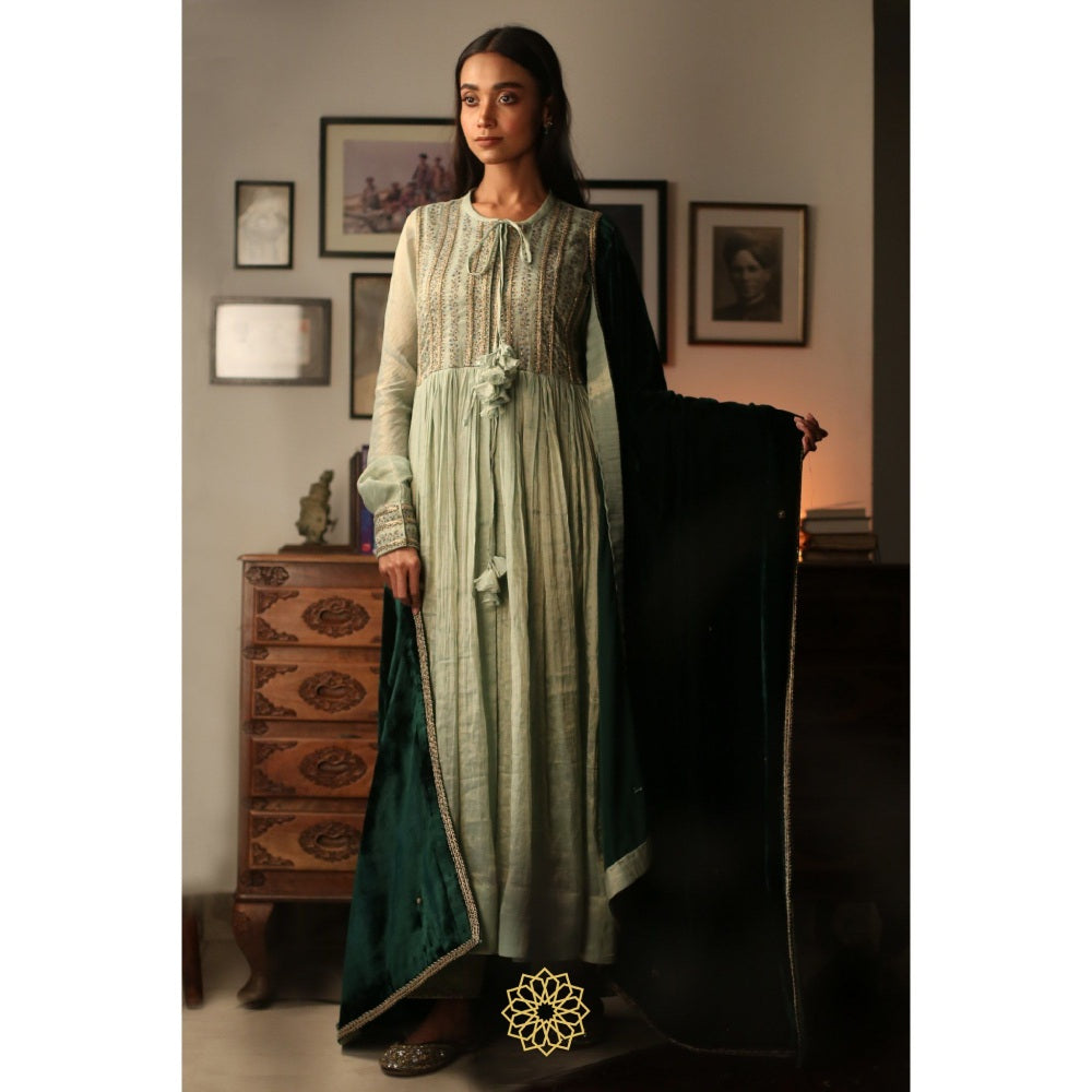 Rhua India Light Green Anarkali with Pant and Dupatta (Set of 3)