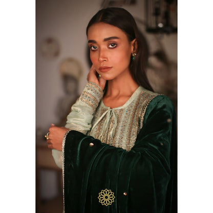 Rhua India Light Green Anarkali with Pant and Dupatta (Set of 3)