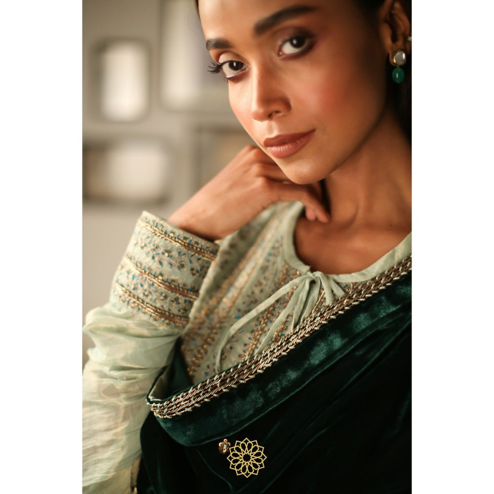 Rhua India Light Green Anarkali with Pant and Dupatta (Set of 3)