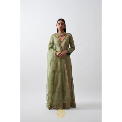 Rhua India Green Amyra Palazzo with Kurta and Dupatta (Set of 3)