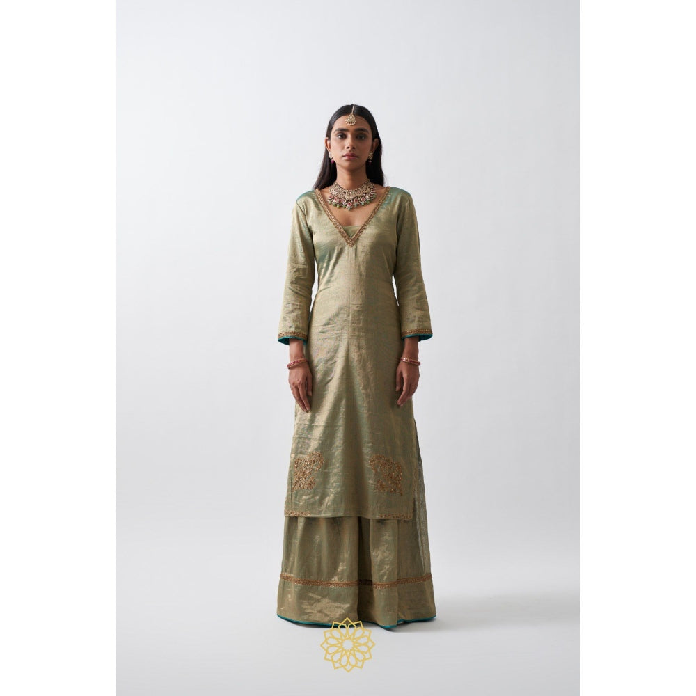 Rhua India Green Amyra Palazzo with Kurta and Dupatta (Set of 3)