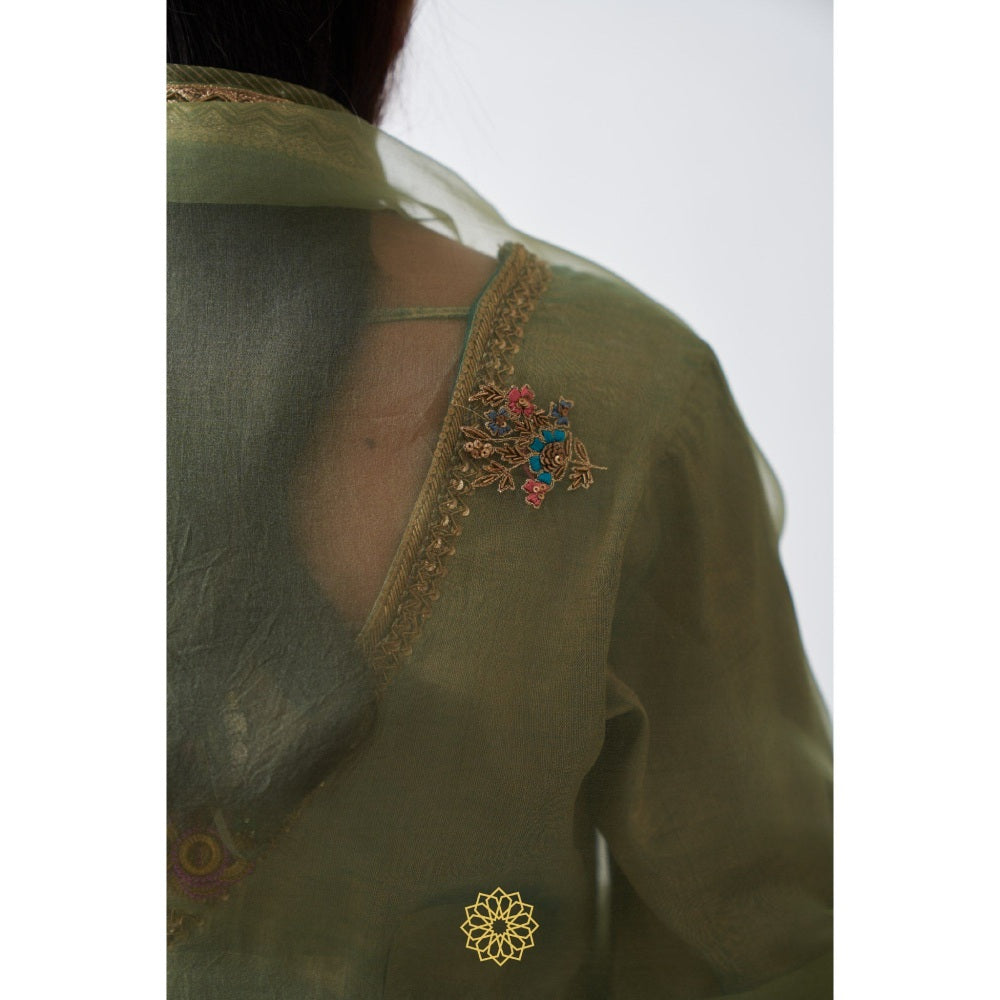 Rhua India Green Amyra Palazzo with Kurta and Dupatta (Set of 3)