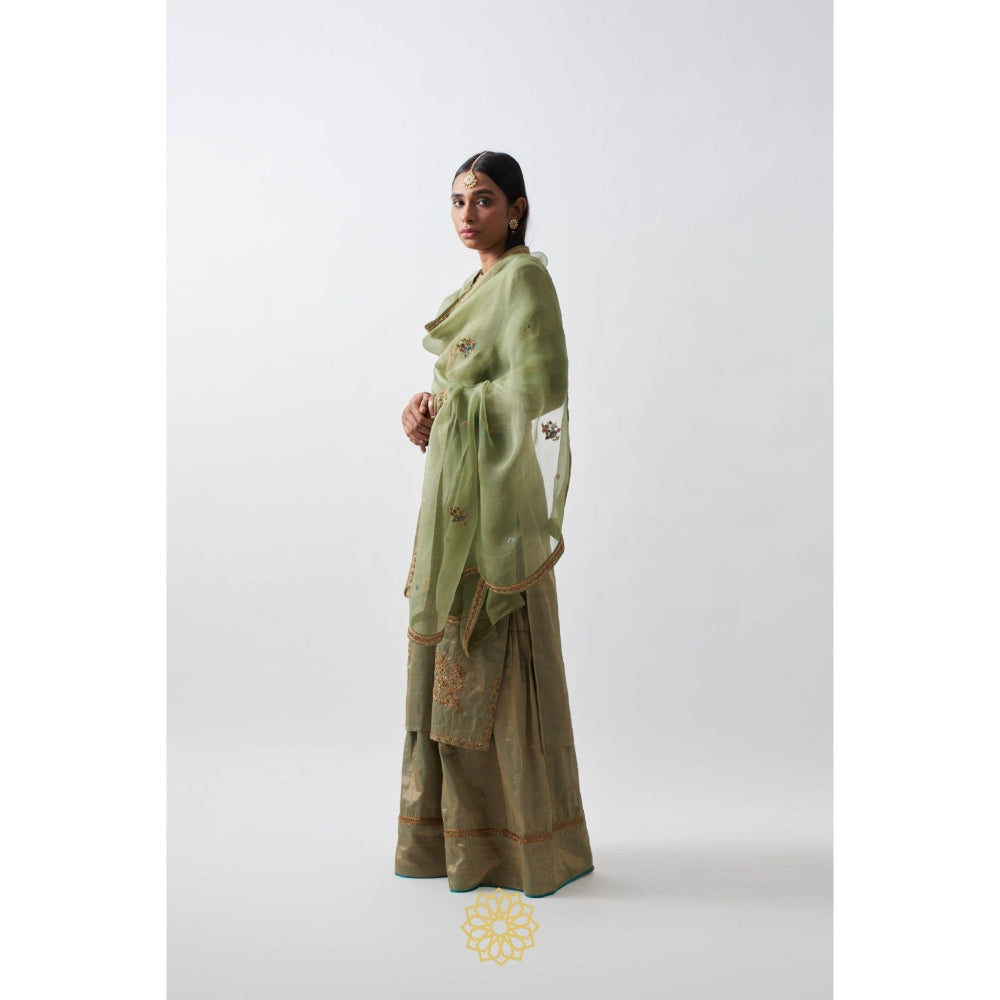 Rhua India Green Amyra Palazzo with Kurta and Dupatta (Set of 3)