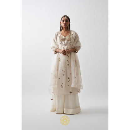 Rhua India White Tarini Palazzo with Kurta and Dupatta (Set of 3)
