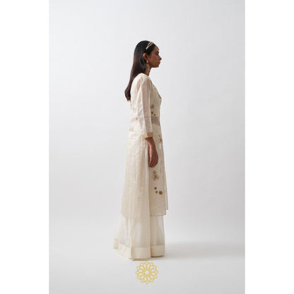 Rhua India White Tarini Palazzo with Kurta and Dupatta (Set of 3)