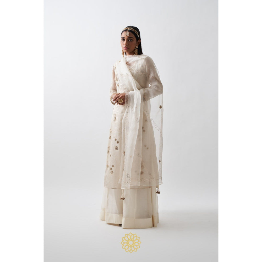 Rhua India White Tarini Palazzo with Kurta and Dupatta (Set of 3)