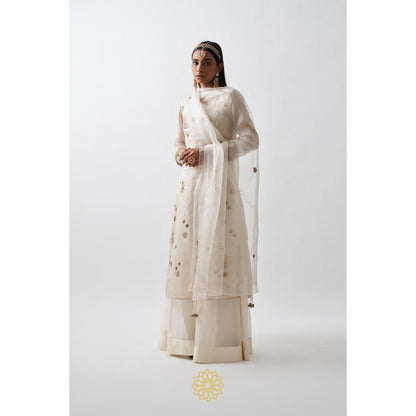 Rhua India White Tarini Palazzo with Kurta and Dupatta (Set of 3)