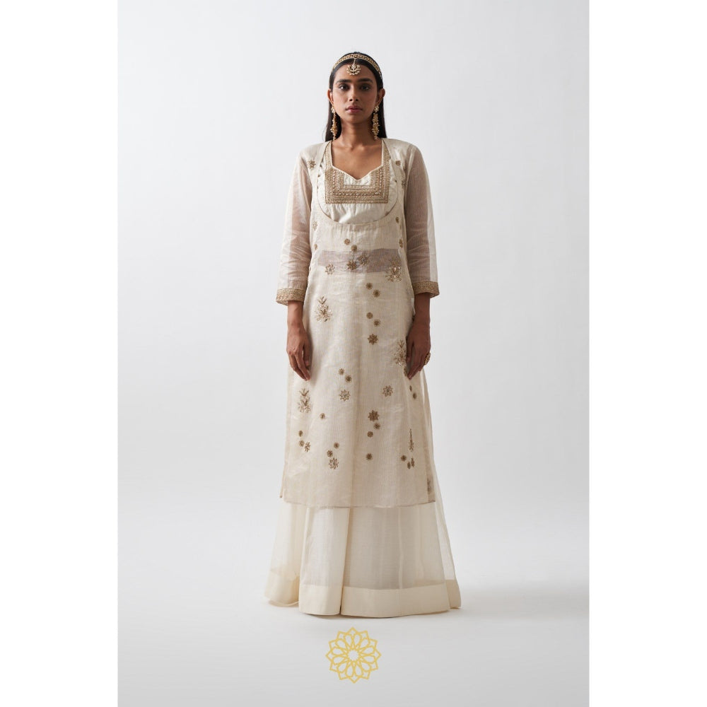 Rhua India White Tarini Palazzo with Kurta and Dupatta (Set of 3)