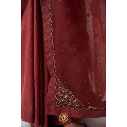 Rhua India Red Tarini Saree with Stitched Blouse and Petticoat