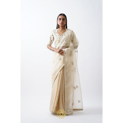 Rhua India White Avanti Classical Saree with Stitched Blouse and Petticoat