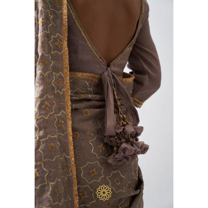 Rhua India Purple Vera Classical Saree with Stitched Blouse and Petticoat