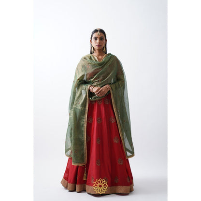 Rhua India Red Rati Lehenga with Blouse and Dupatta (Set of 3)