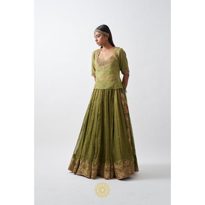 Rhua India Green Anika Lehenga with Blouse and Dupatta (Set of 3)