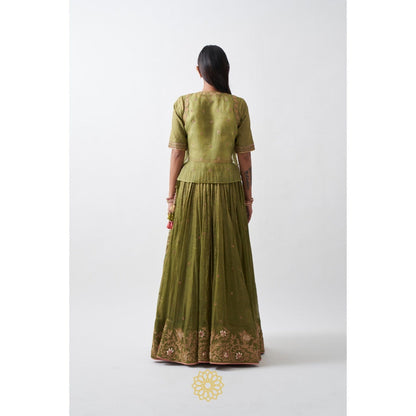 Rhua India Green Anika Lehenga with Blouse and Dupatta (Set of 3)