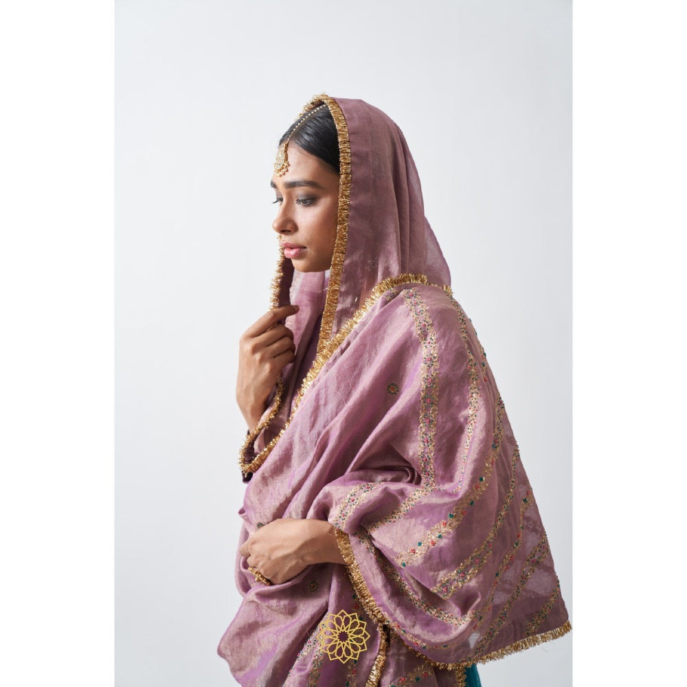 Rhua India Turquoise Mira Lehenga with Blouse and Dupatta (Set of 3)