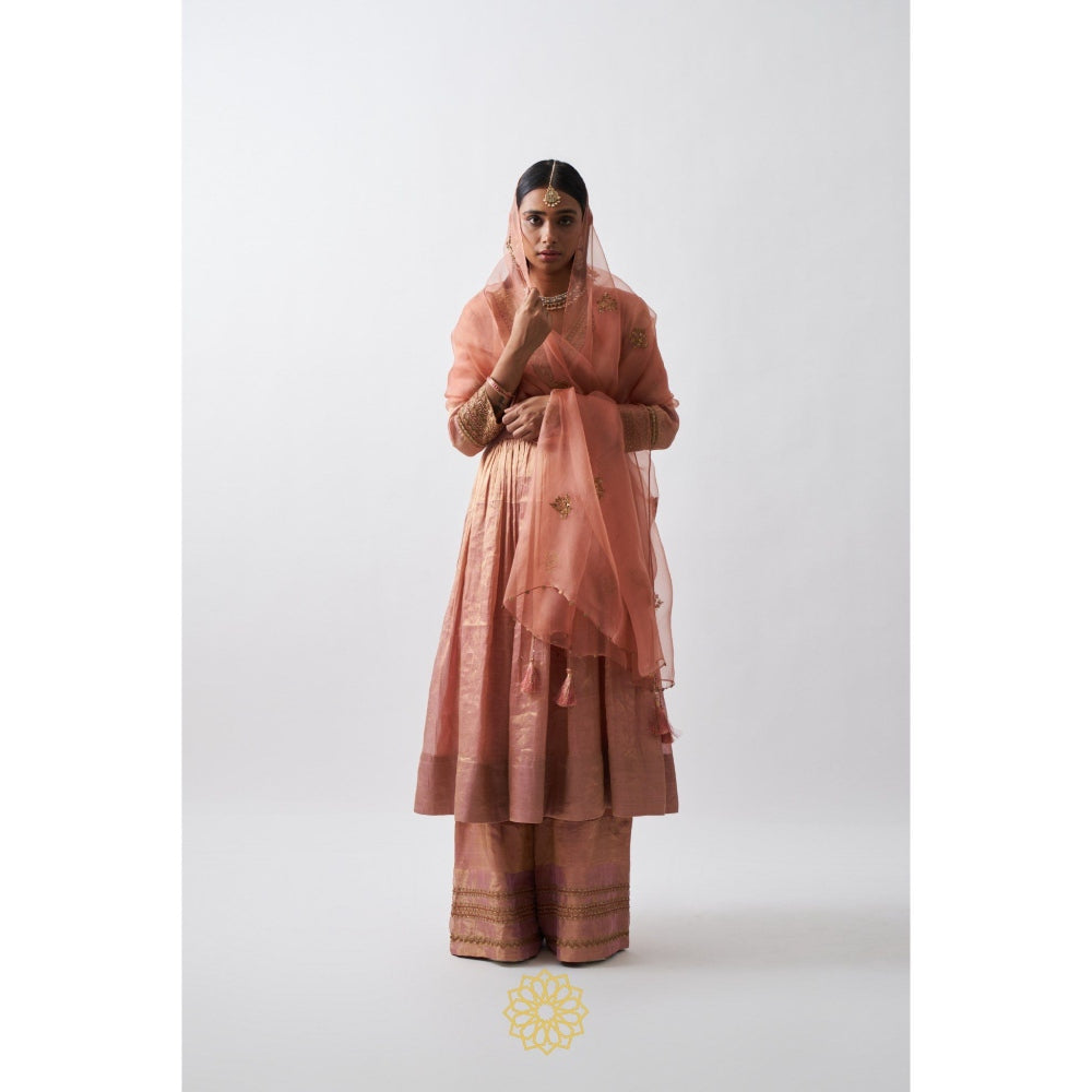 Rhua India Peach Avni Palazzo with Anarkali and Dupatta (Set of 3)