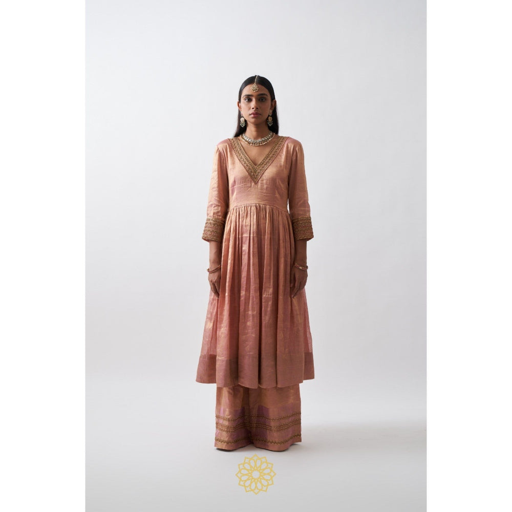 Rhua India Peach Avni Palazzo with Anarkali and Dupatta (Set of 3)