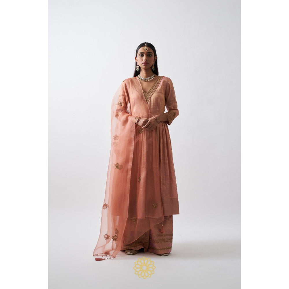Rhua India Peach Avni Palazzo with Anarkali and Dupatta (Set of 3)