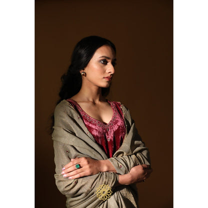 Rhua India Red Rumi Straight Kurta with Salwar and Dupatta (Set of 3)