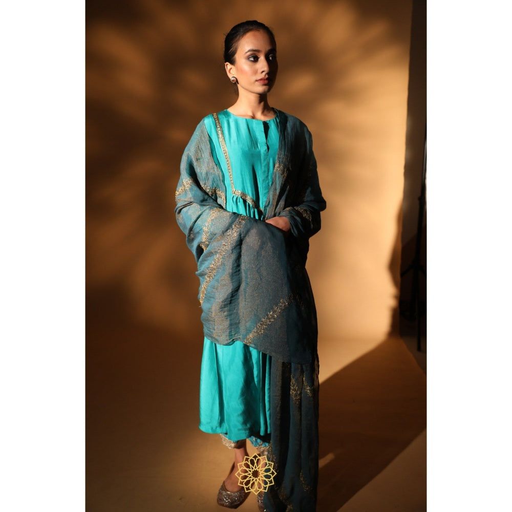 Rhua India Blue Preya Straight Kurta with Salwar and Dupatta (Set of 3)