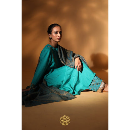 Rhua India Blue Preya Straight Kurta with Salwar and Dupatta (Set of 3)