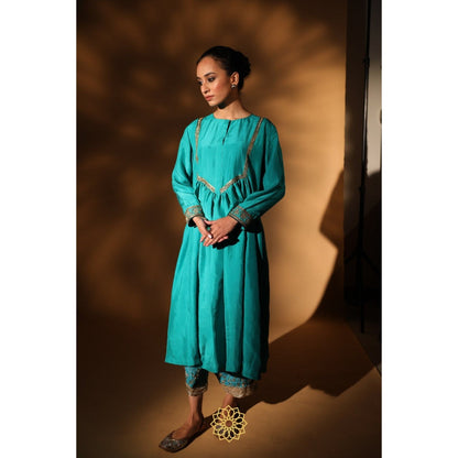 Rhua India Blue Preya Straight Kurta with Salwar and Dupatta (Set of 3)