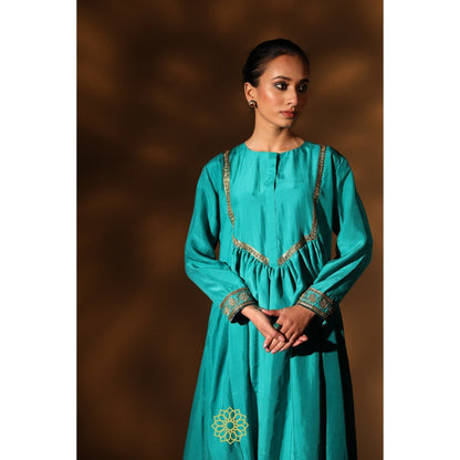 Rhua India Blue Preya Straight Kurta with Salwar and Dupatta (Set of 3)