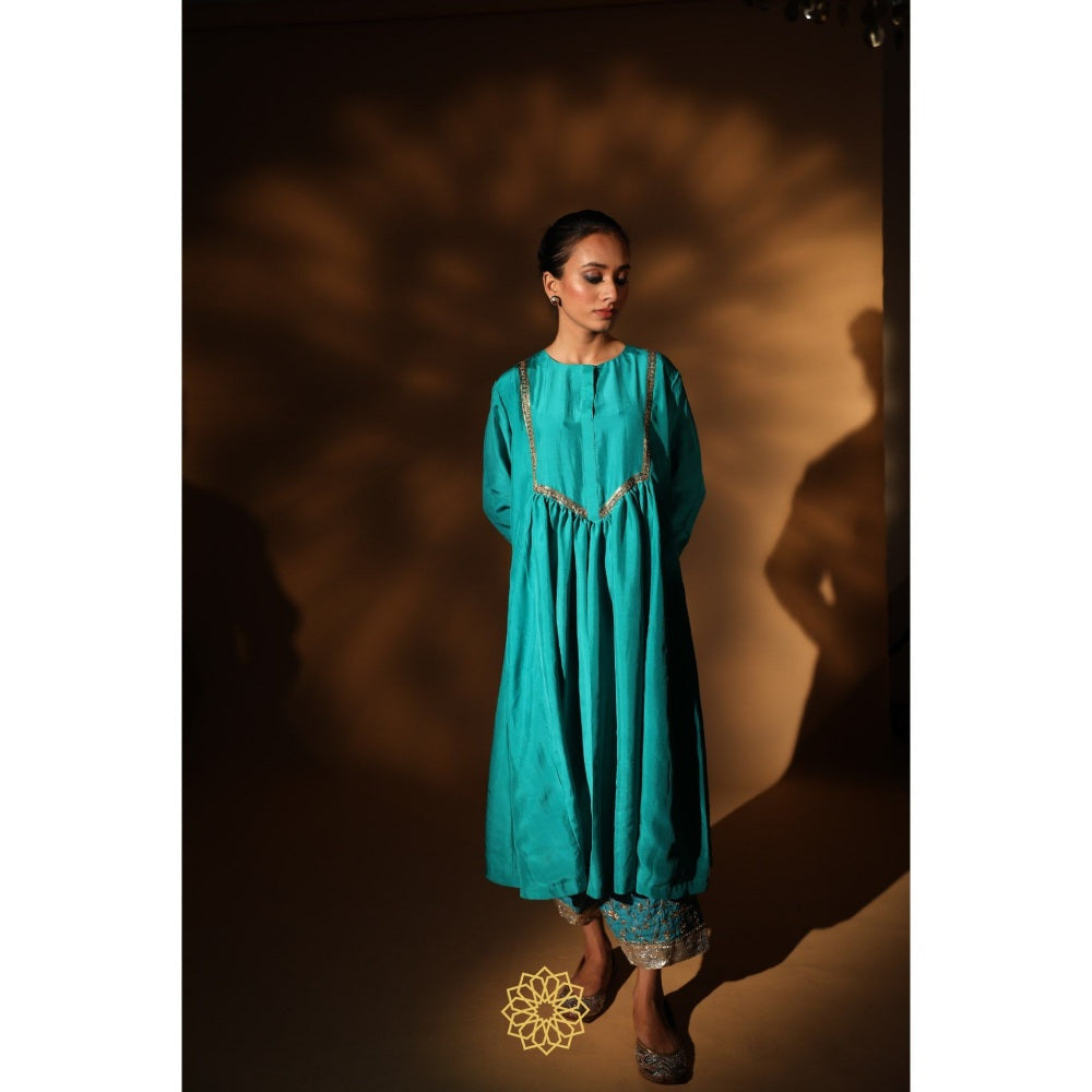 Rhua India Blue Preya Straight Kurta with Salwar and Dupatta (Set of 3)