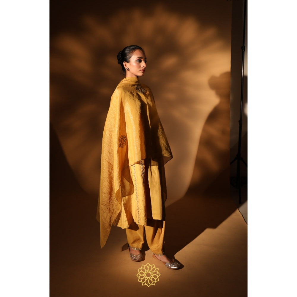 Rhua India Yellow Saie Straight Kurta with Salwar and Dupatta (Set of 3)