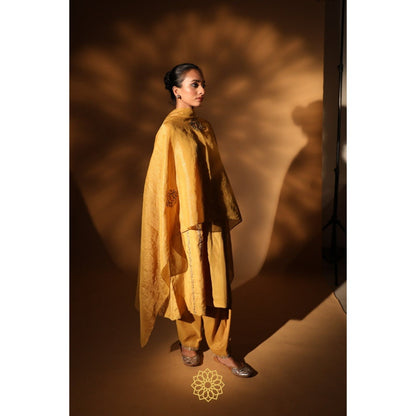 Rhua India Yellow Saie Straight Kurta with Salwar and Dupatta (Set of 3)