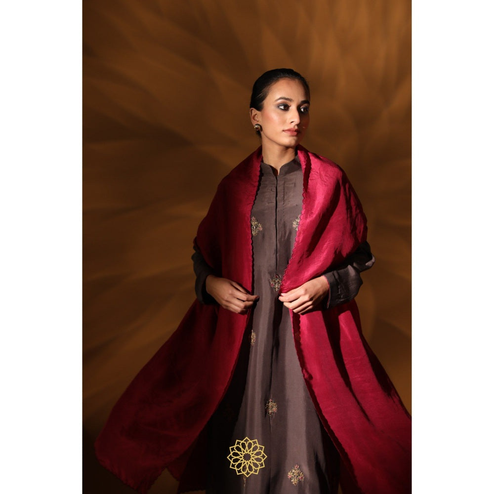 Rhua India Brown Meera Straight Kurta with Pant and Dupatta (Set of 3)