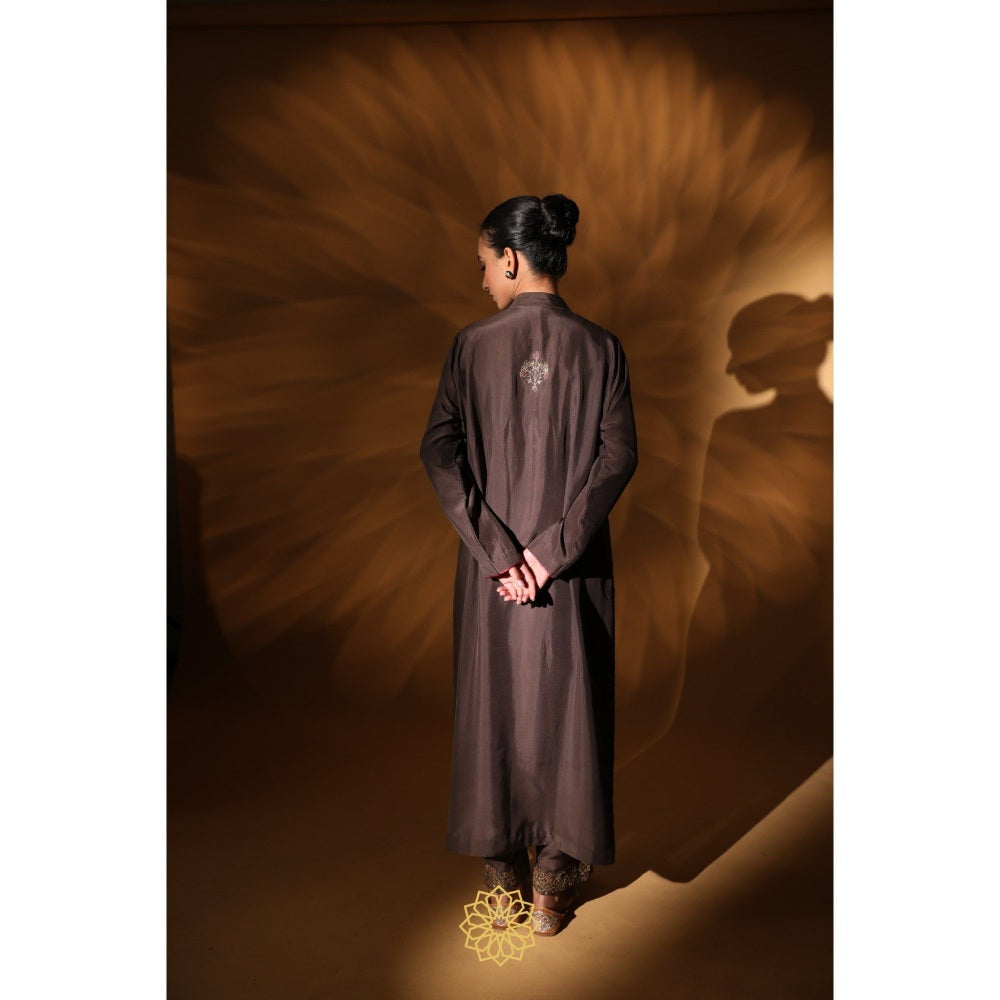 Rhua India Brown Meera Straight Kurta with Pant and Dupatta (Set of 3)