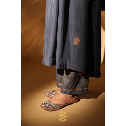 Rhua India Navy Blue Amira Gathered Kurta with Pant and Dupatta (Set of 3)