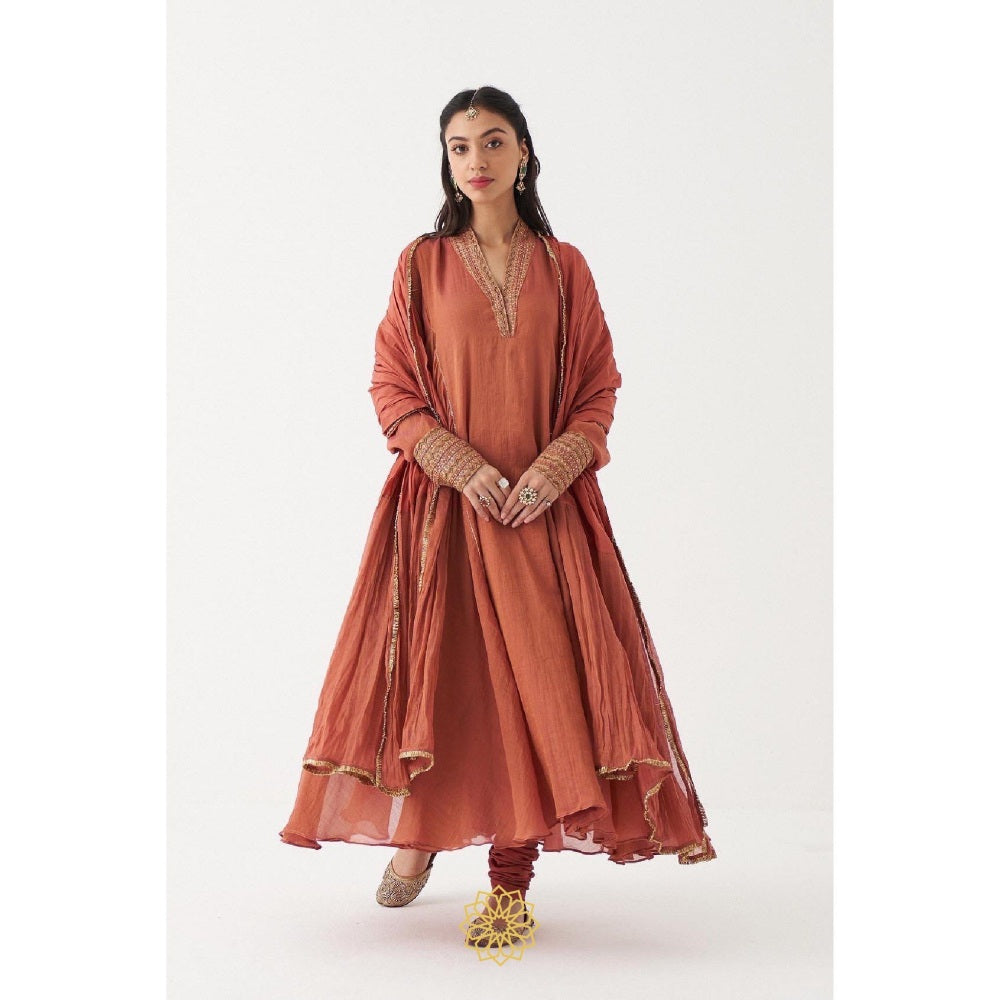 Rhua India Rust Azaira Anarkali with Churidar and Dupatta (Set of 3)