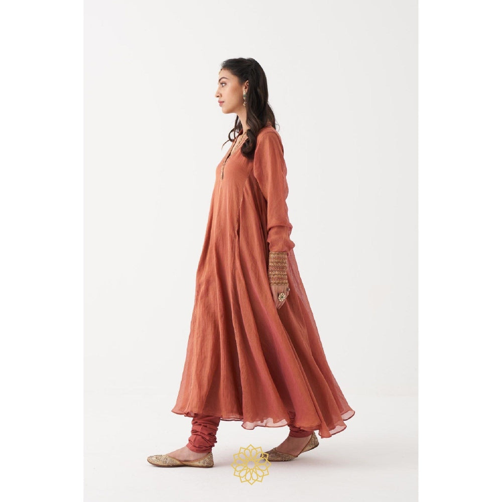 Rhua India Rust Azaira Anarkali with Churidar and Dupatta (Set of 3)