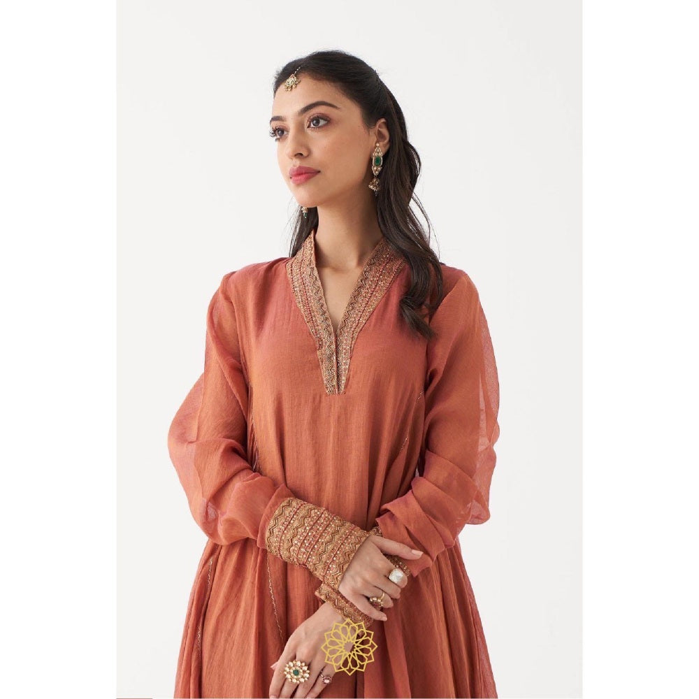 Rhua India Rust Azaira Anarkali with Churidar and Dupatta (Set of 3)