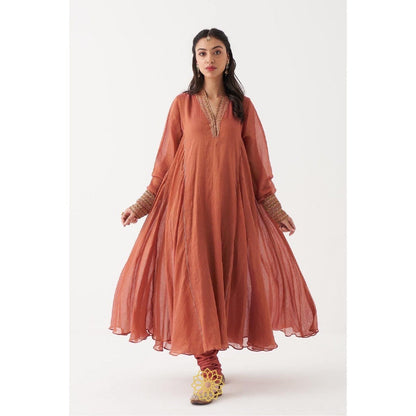 Rhua India Rust Azaira Anarkali with Churidar and Dupatta (Set of 3)