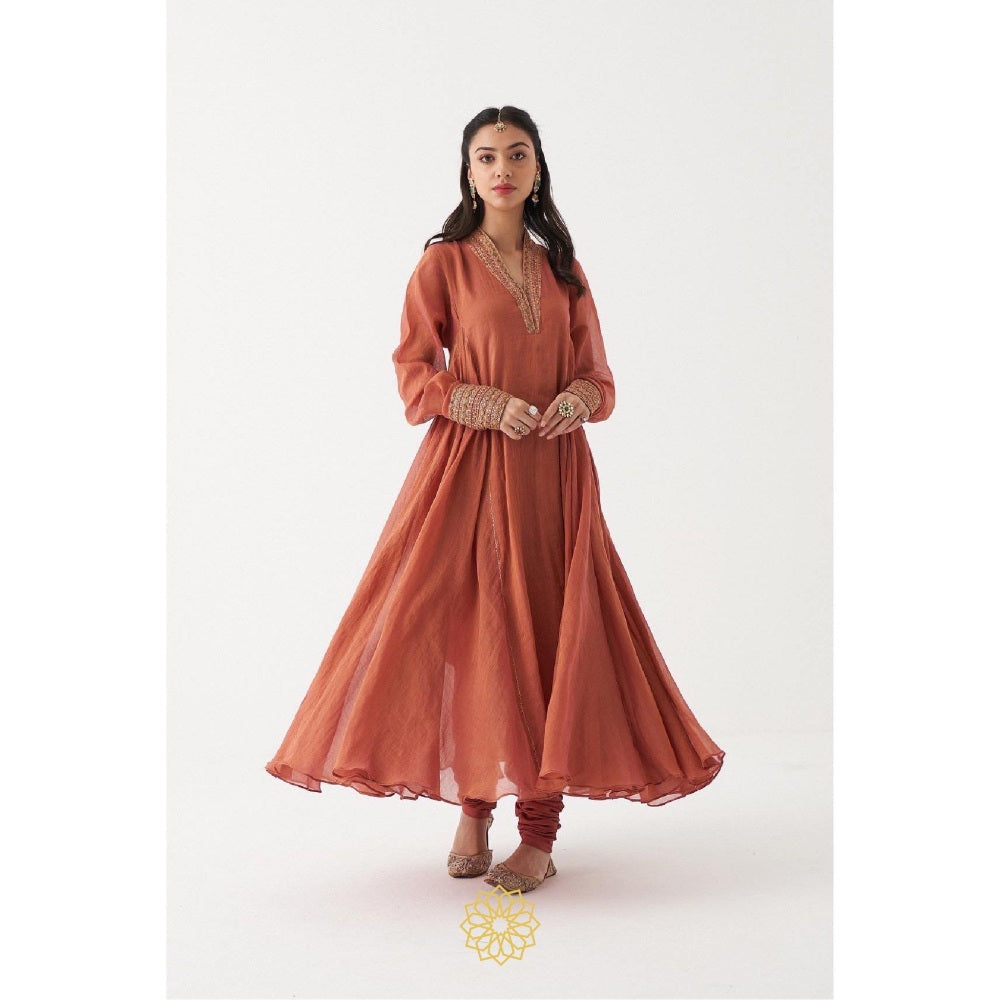 Rhua India Rust Azaira Anarkali with Churidar and Dupatta (Set of 3)