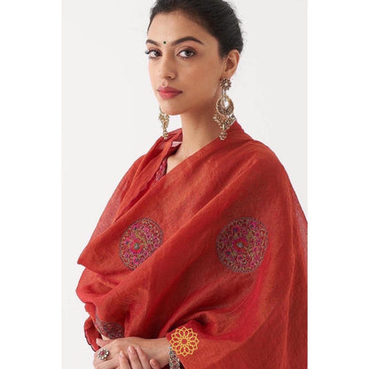 Rhua India Red Shirin Palazzo with Kurta and Dupatta (Set of 3)