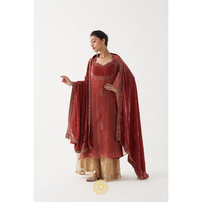 Rhua India Beige Nasrin Palazzo with Kurta and Dupatta (Set of 3)