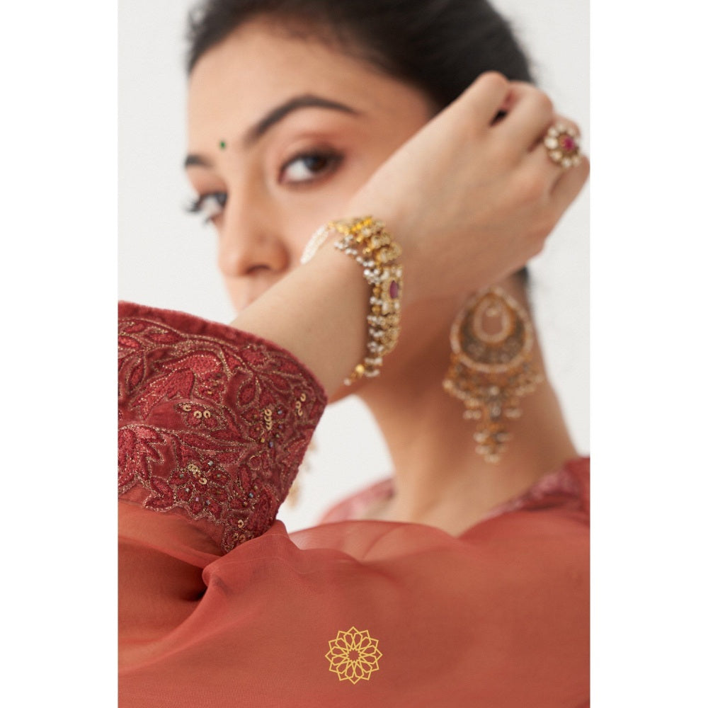 Rhua India Beige Nasrin Palazzo with Kurta and Dupatta (Set of 3)