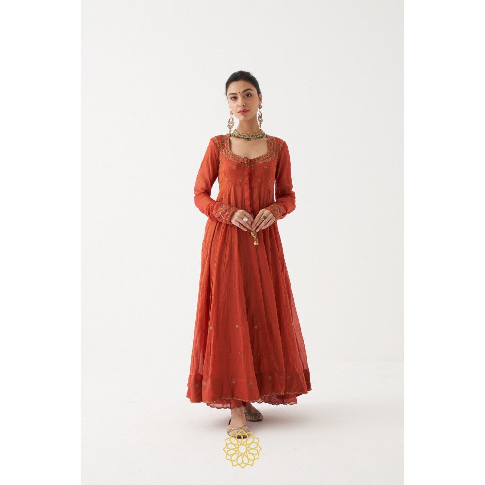 Rhua India Rust Sahira Anarkali with Palazzo and Dupatta (Set of 3)