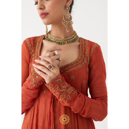 Rhua India Rust Sahira Anarkali with Palazzo and Dupatta (Set of 3)
