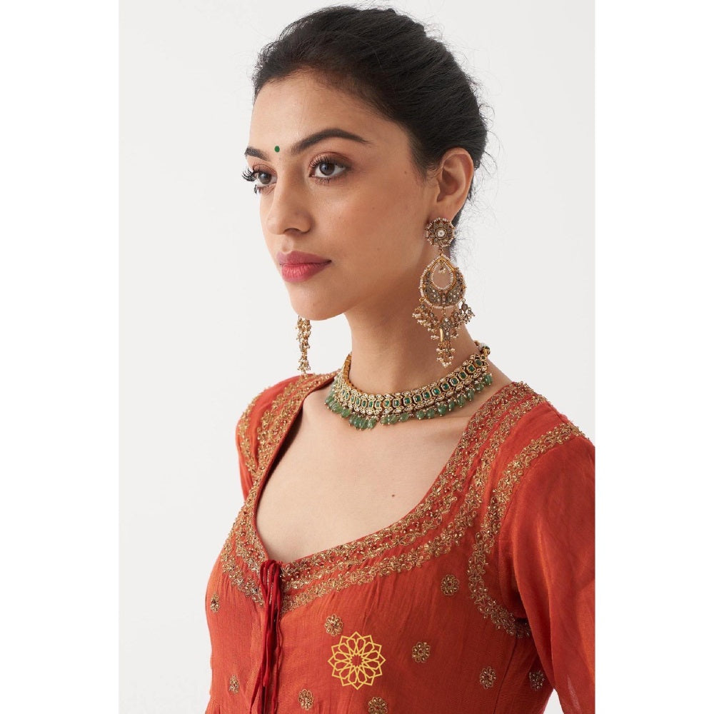 Rhua India Rust Sahira Anarkali with Palazzo and Dupatta (Set of 3)